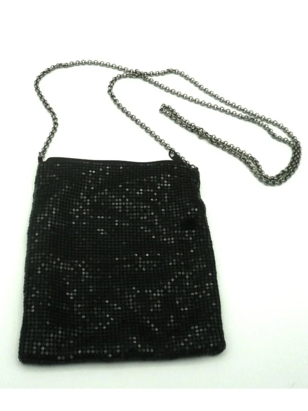 Formal Black Mesh Evening Bag Silver Shoulder Cross Body Chain by Indeed